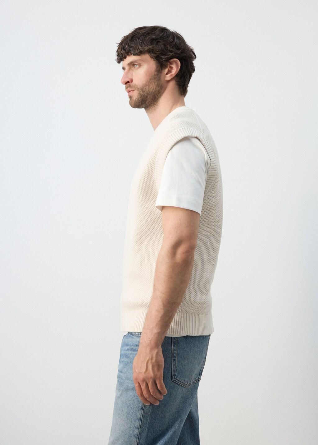 LIGHT BEIGE Microstructure knit gilet, Light Beige, large image number 2