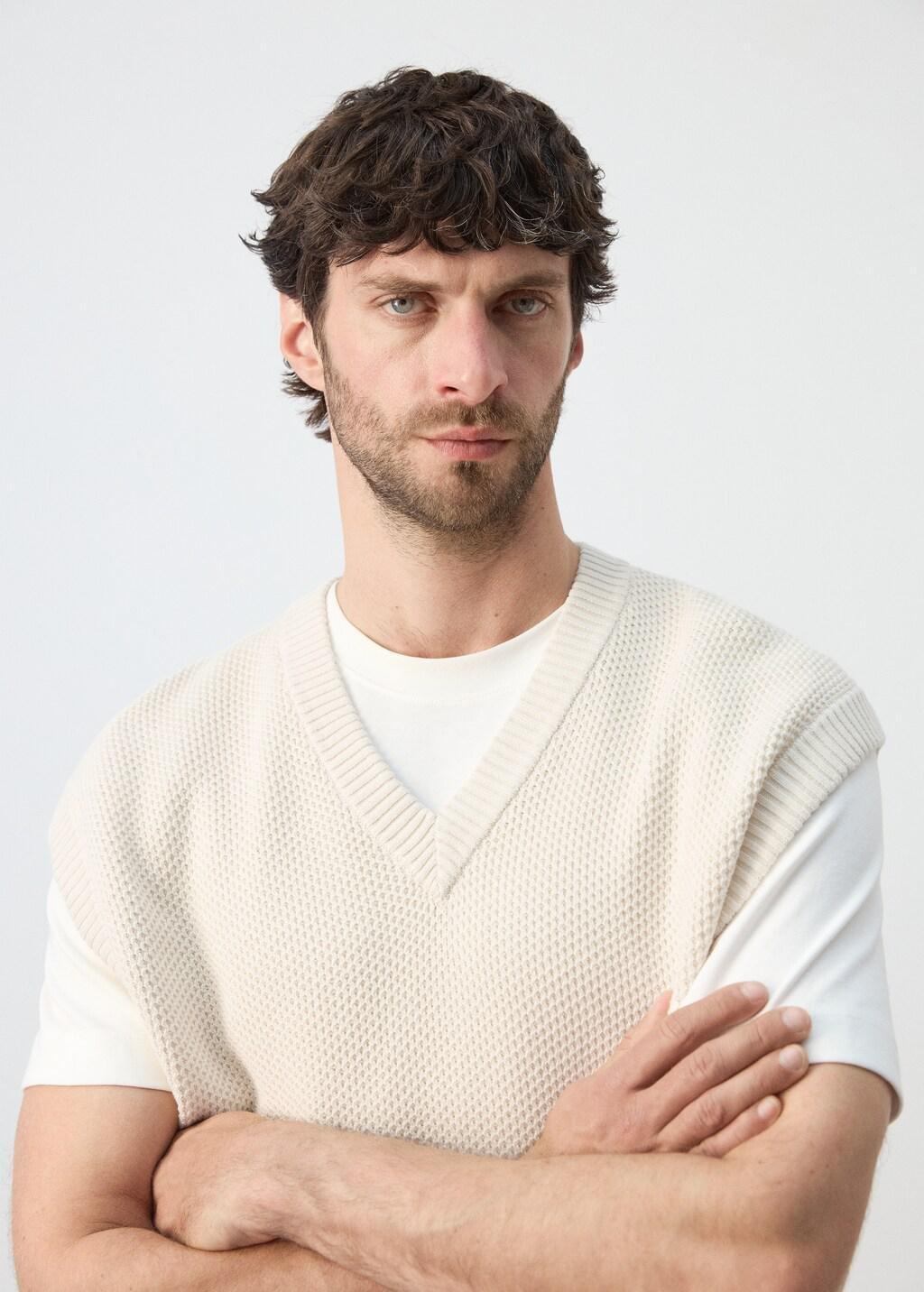 LIGHT BEIGE Microstructure knit gilet, Light Beige, large image number 4