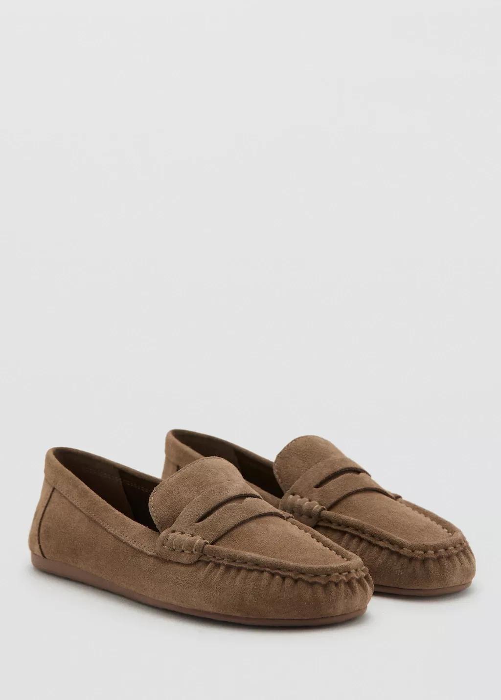 Brown Suede Penny Loafers, Medium Brown, large image number 1