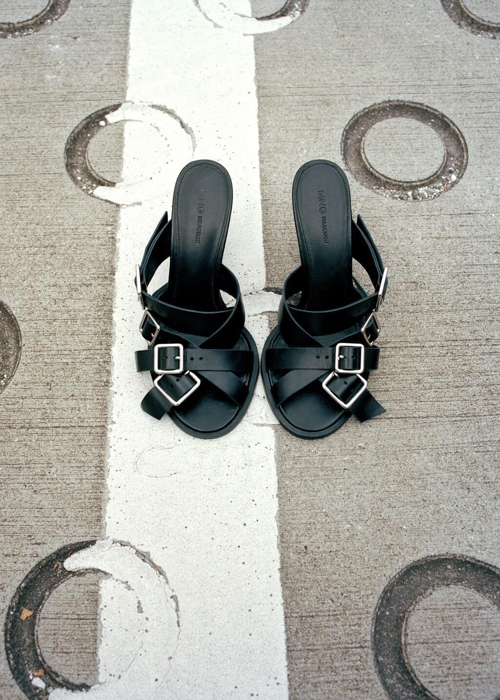 BLACK Leather strap sandals with buckles, Black, large image number 0