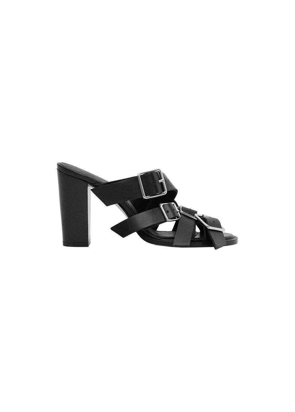 BLACK Leather strap sandals with buckles, Black, large image number 4