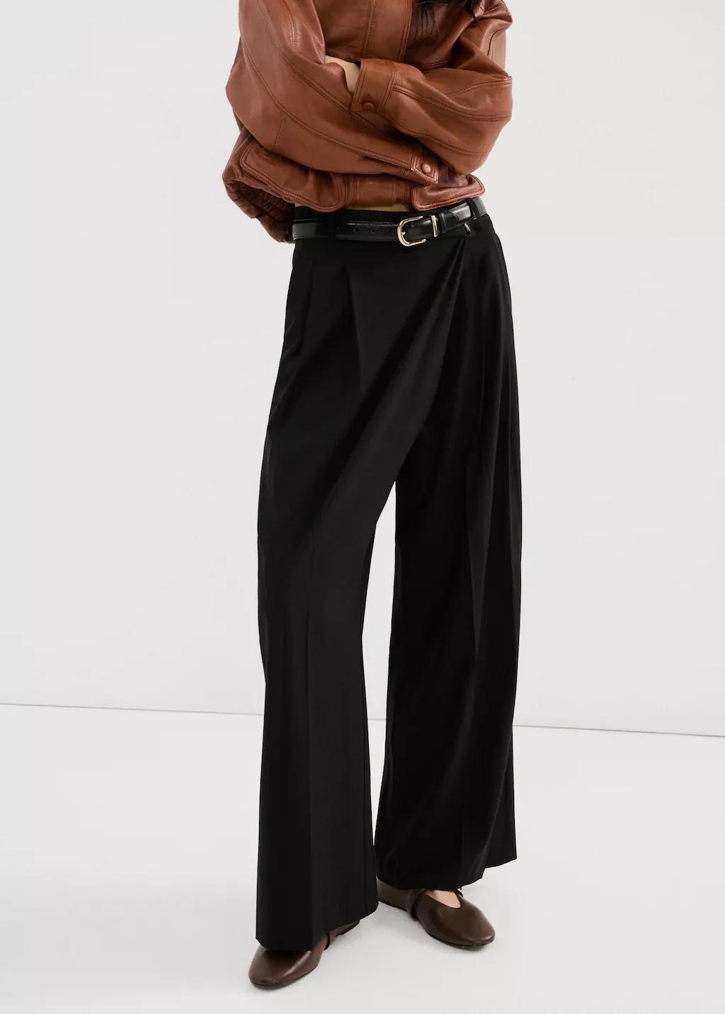 Black Asymmetric Wrap Trousers, 0201_99, large image number 3