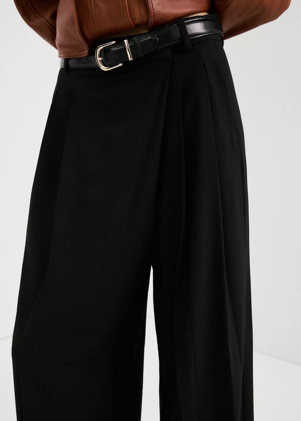Black Asymmetric Wrap Trousers, 0201_99, large image number 6
