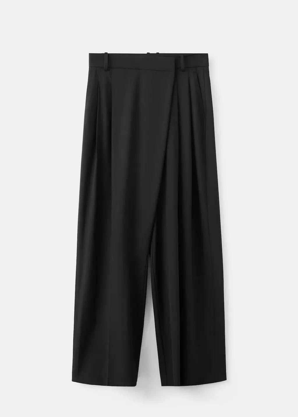 Black Asymmetric Wrap Trousers, 0201_99, large image number 8