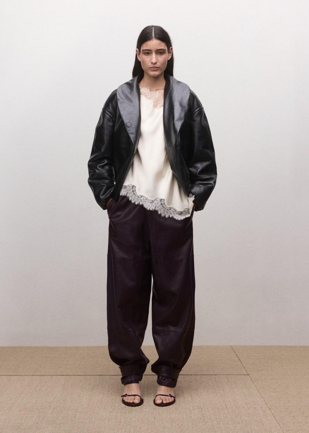 Beige Asymmetric Satin Lace Top, Light Beige, large image number 0