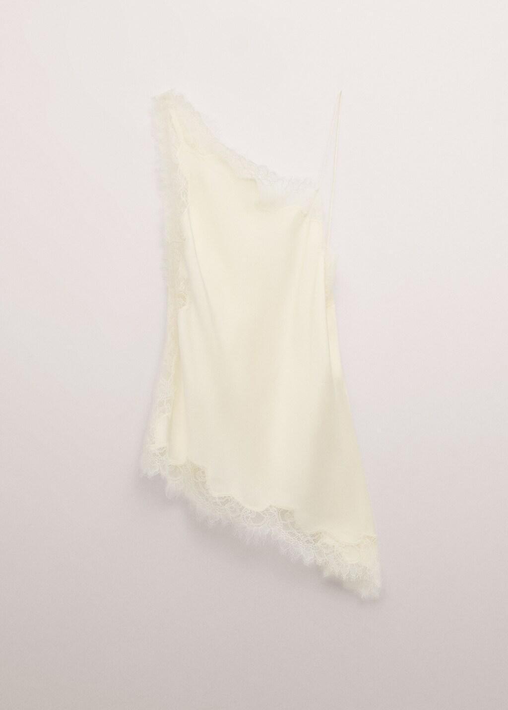 Beige Asymmetric Satin Lace Top, Light Beige, large image number 7