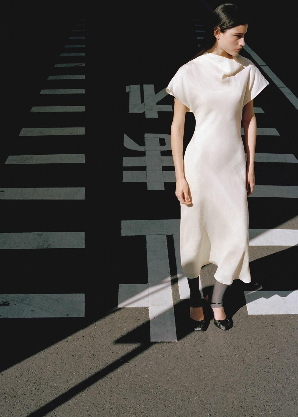 Beige Lyocell Dress With Scarf Detail, Light Beige, medium