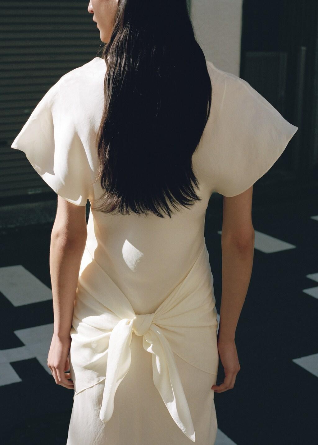 Beige Lyocell Dress With Scarf Detail, Light Beige, large image number 2