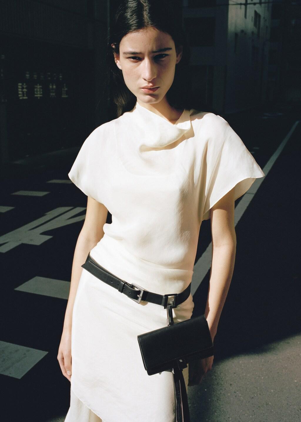 Beige Lyocell Dress With Scarf Detail, Light Beige, large image number 3