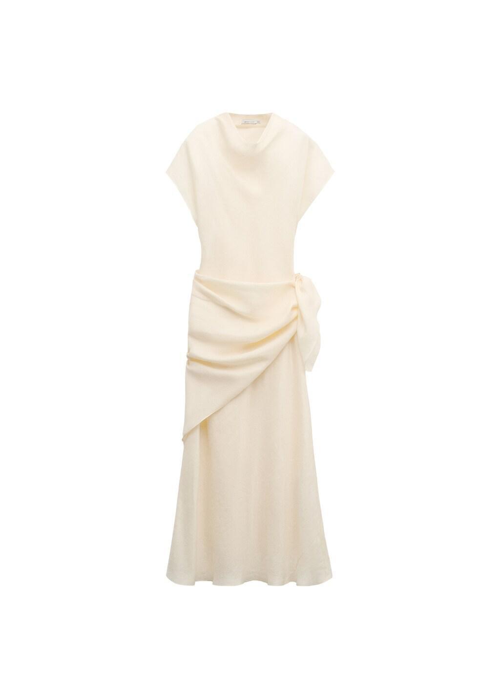 Beige Lyocell Dress With Scarf Detail, Light Beige, large image number 6