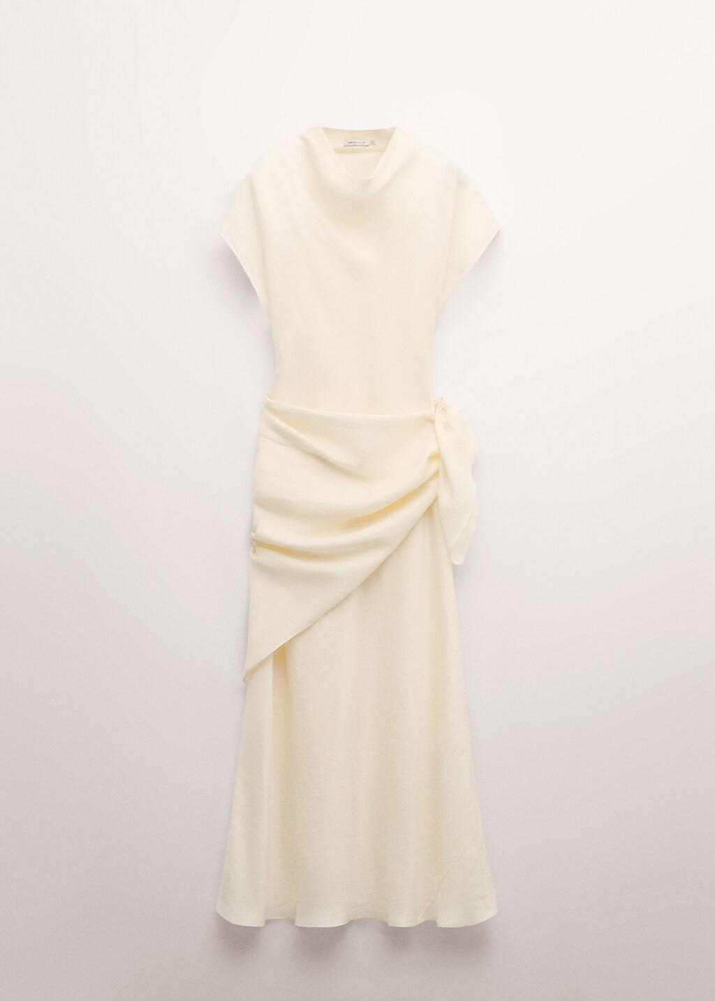 Beige Lyocell Dress With Scarf Detail, Light Beige, large image number 7