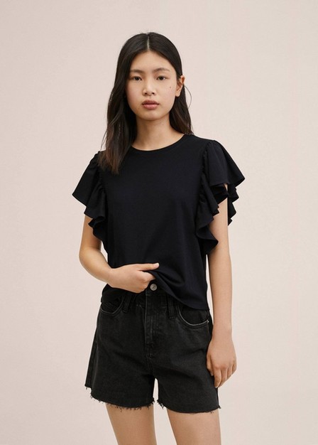 Mango - black Frills cotton t-shirt, Kids Girl