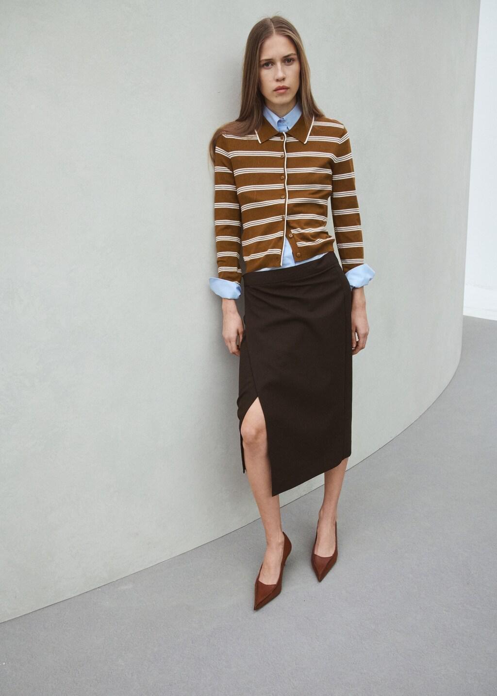 Brown Cardigan With Shirt Collar, Dark Brown, large image number 0