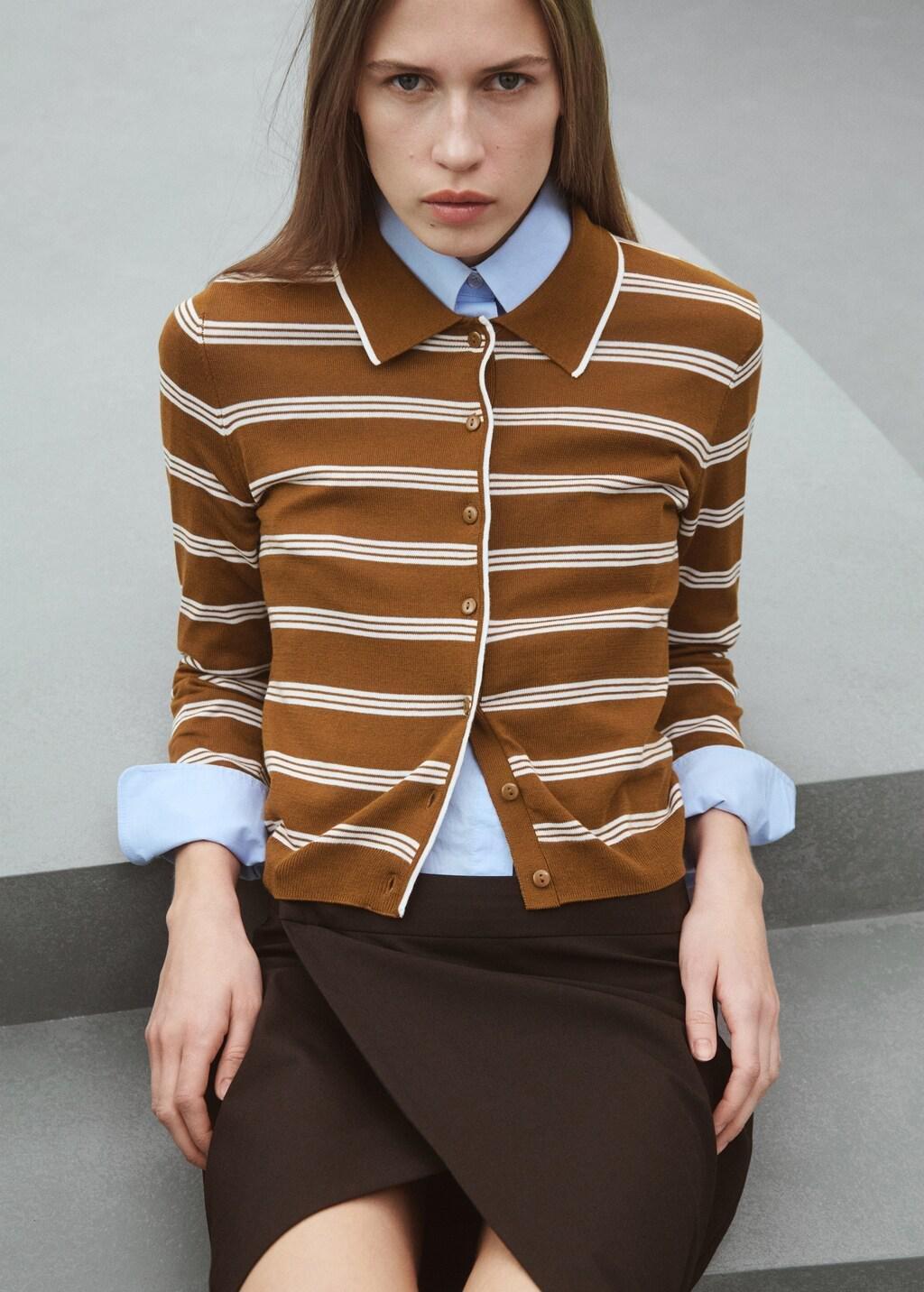 Brown Cardigan With Shirt Collar, Dark Brown, large image number 3