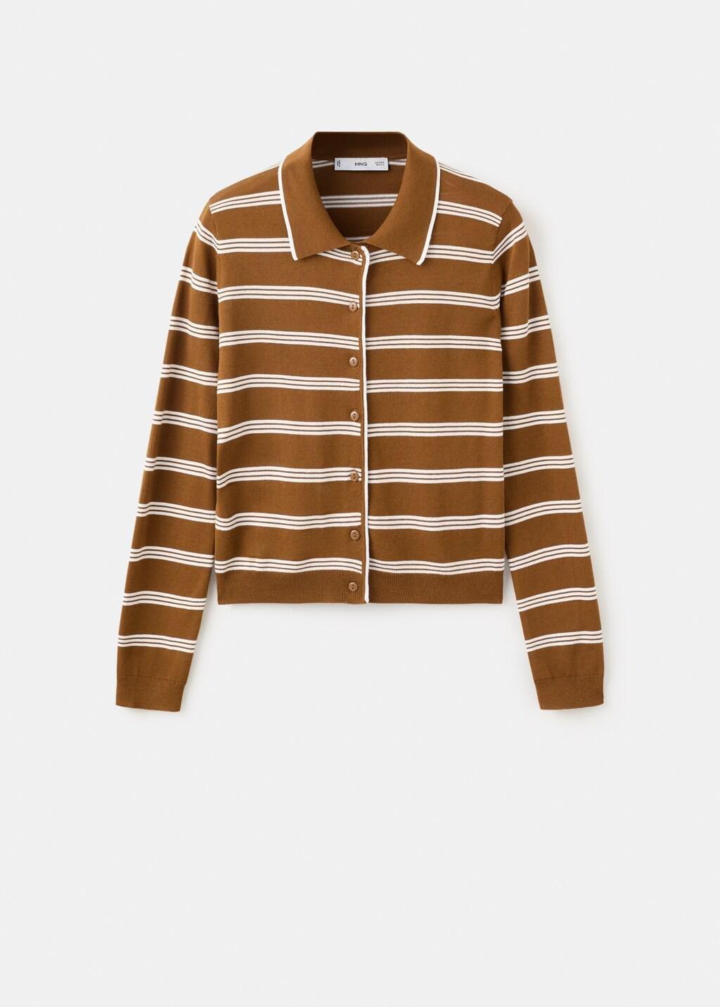 Brown Cardigan With Shirt Collar, Dark Brown, large image number 6