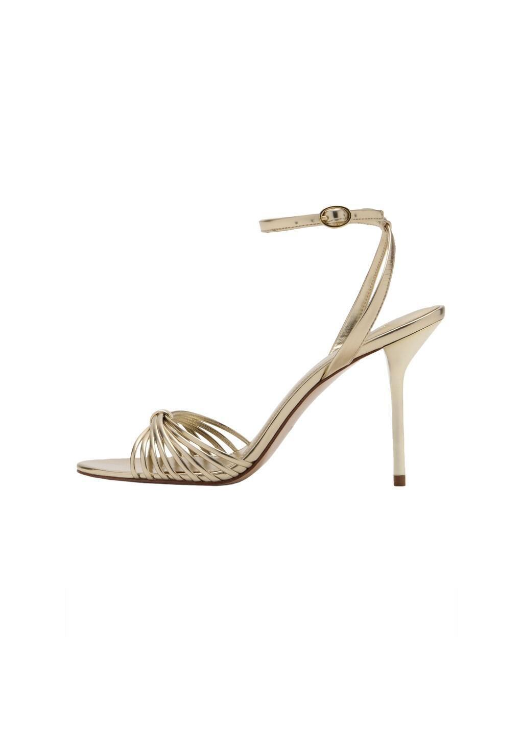Gold Heeled Sandals With Straps, Gold, medium