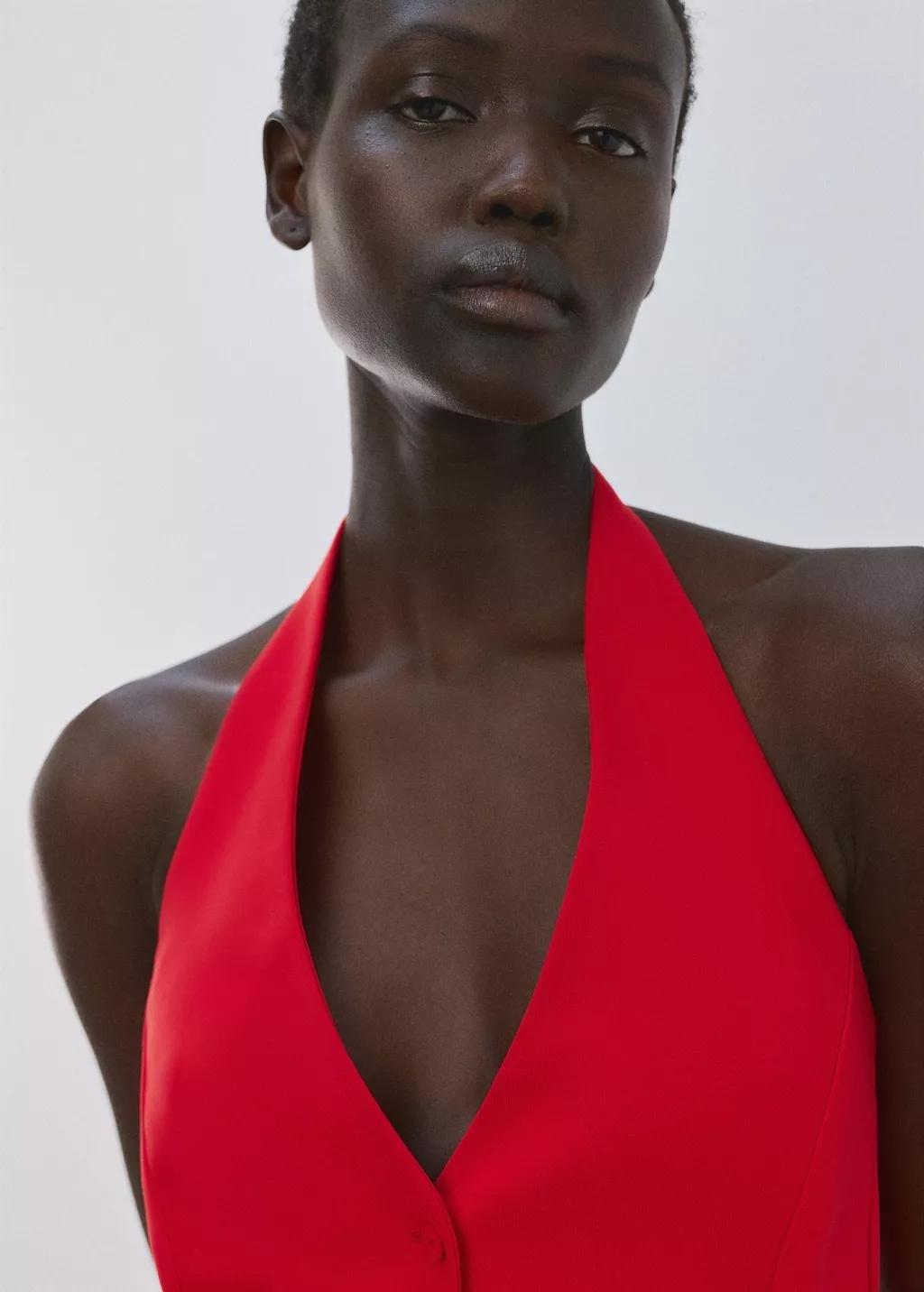 Red Peplum Top With Halter Neck, 0201_70, large image number 3