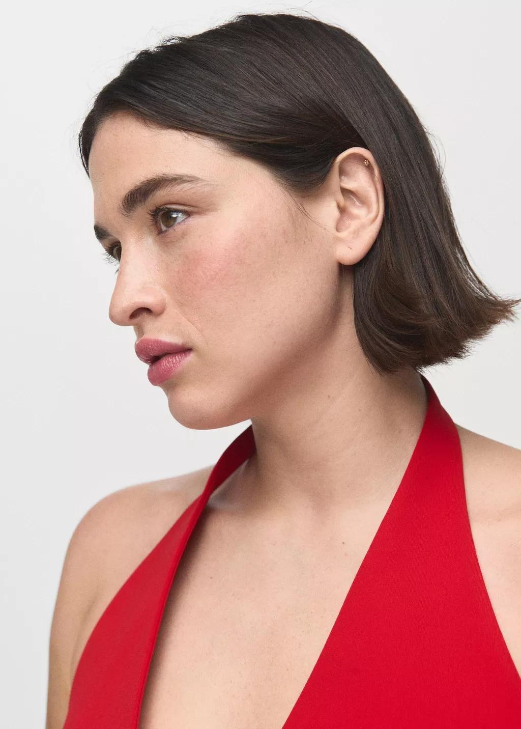 Red Peplum Top With Halter Neck, Red, large image number 5