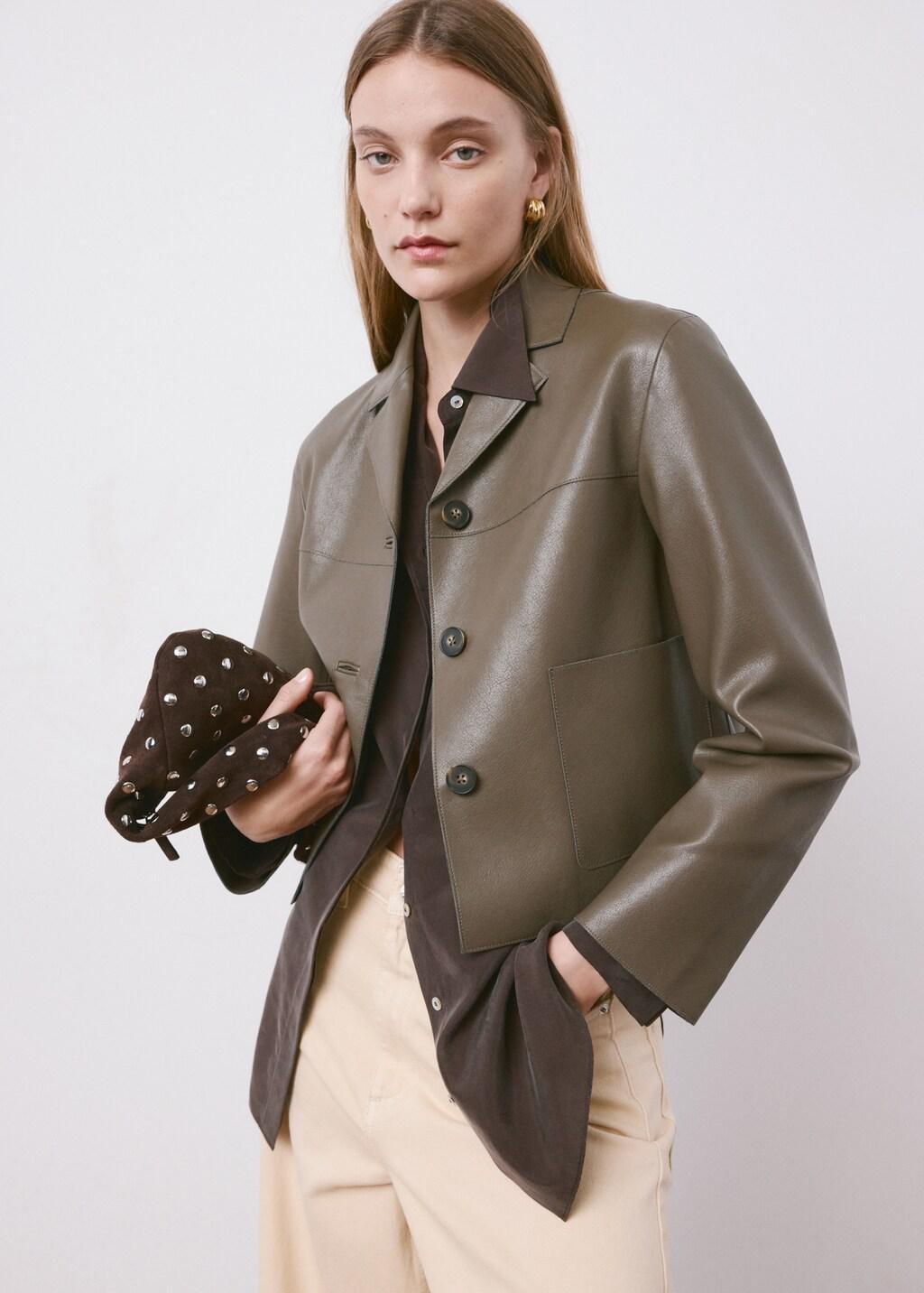 Green Faux-Leather Jacket With Pockets, Dark Green, large image number 3