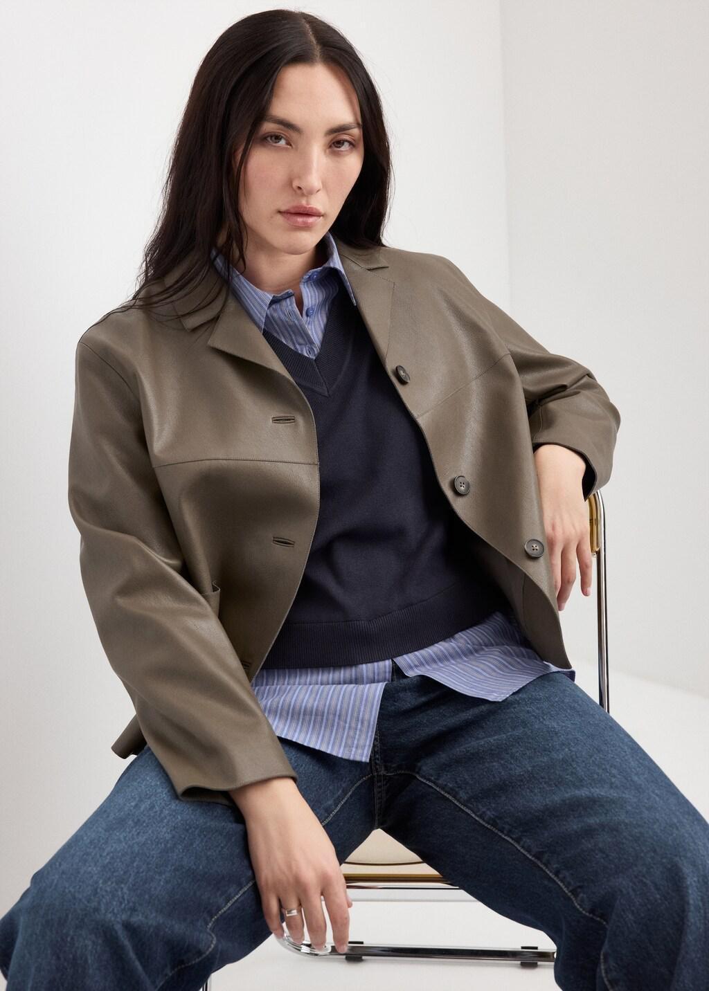 Green Faux-Leather Jacket With Pockets, Dark Green, large image number 6