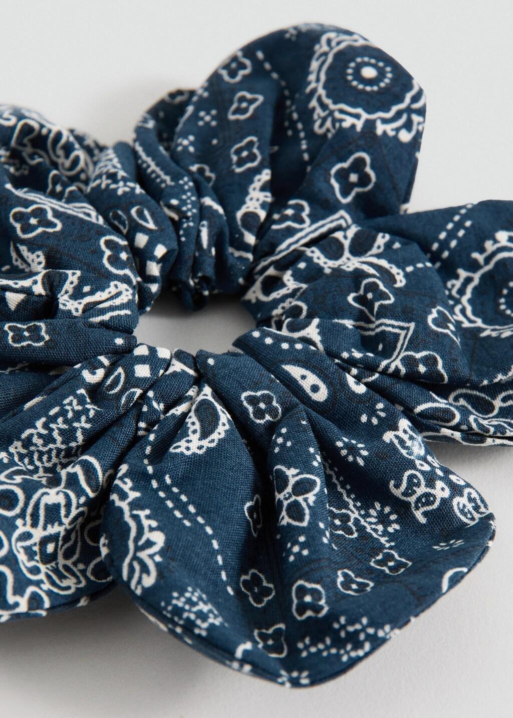 Navy Printed Scrunchie, Kids Girl, Navy, medium