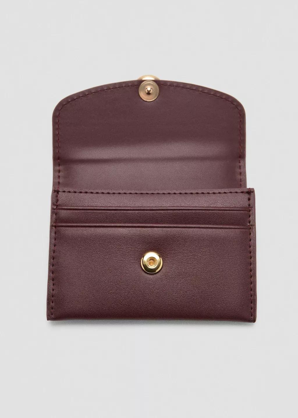 Burgundy Jewel Button Flap Card Holder, Dark Red, large image number 1