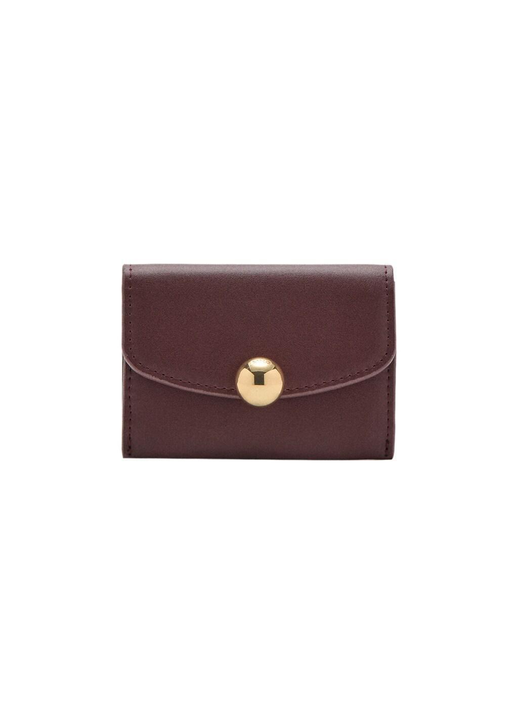 Burgundy Jewel Button Flap Card Holder, Dark Red, medium