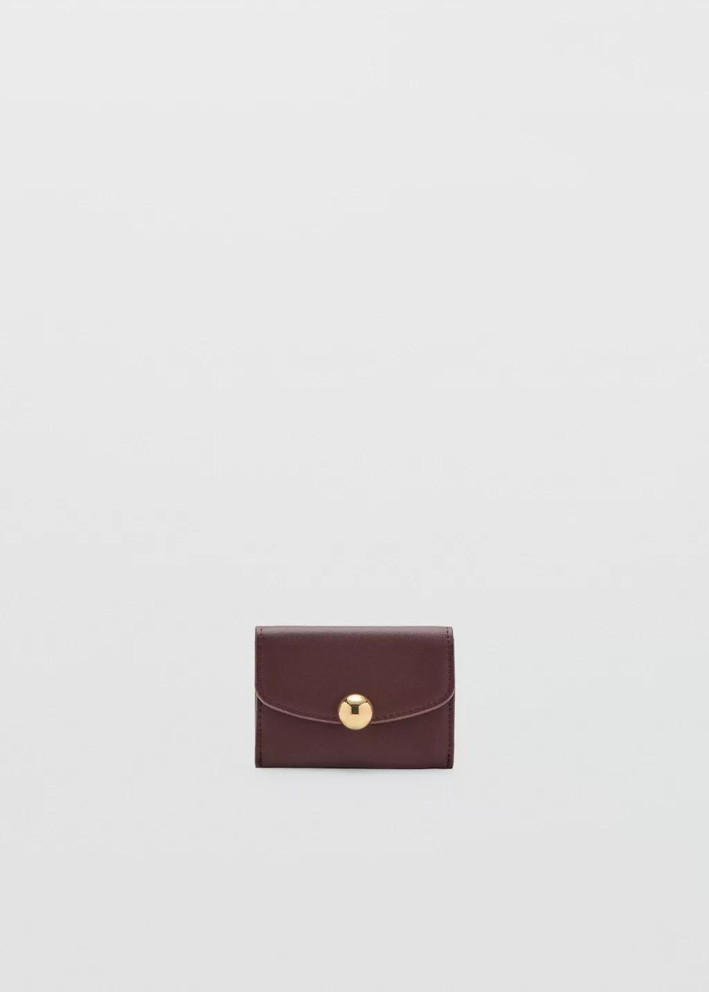 Burgundy Jewel Button Flap Card Holder, Dark Red, large image number 3