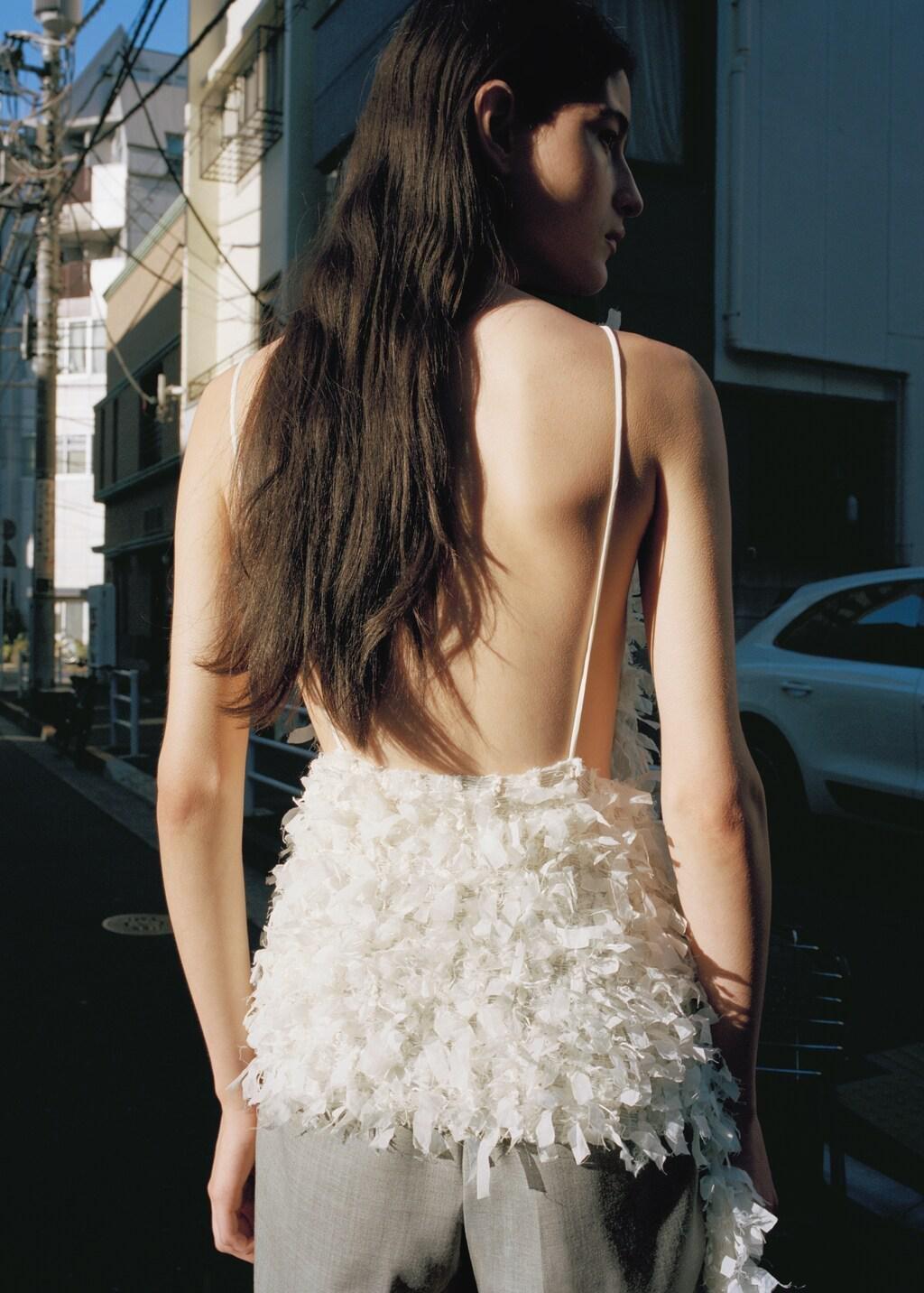 Cream Asymmetrical Textured Top, Natural White, large image number 2