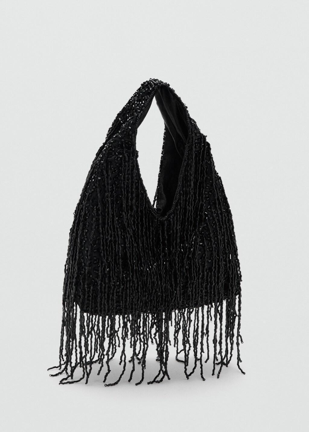 Black Fringed Handbag, Black, large image number 0