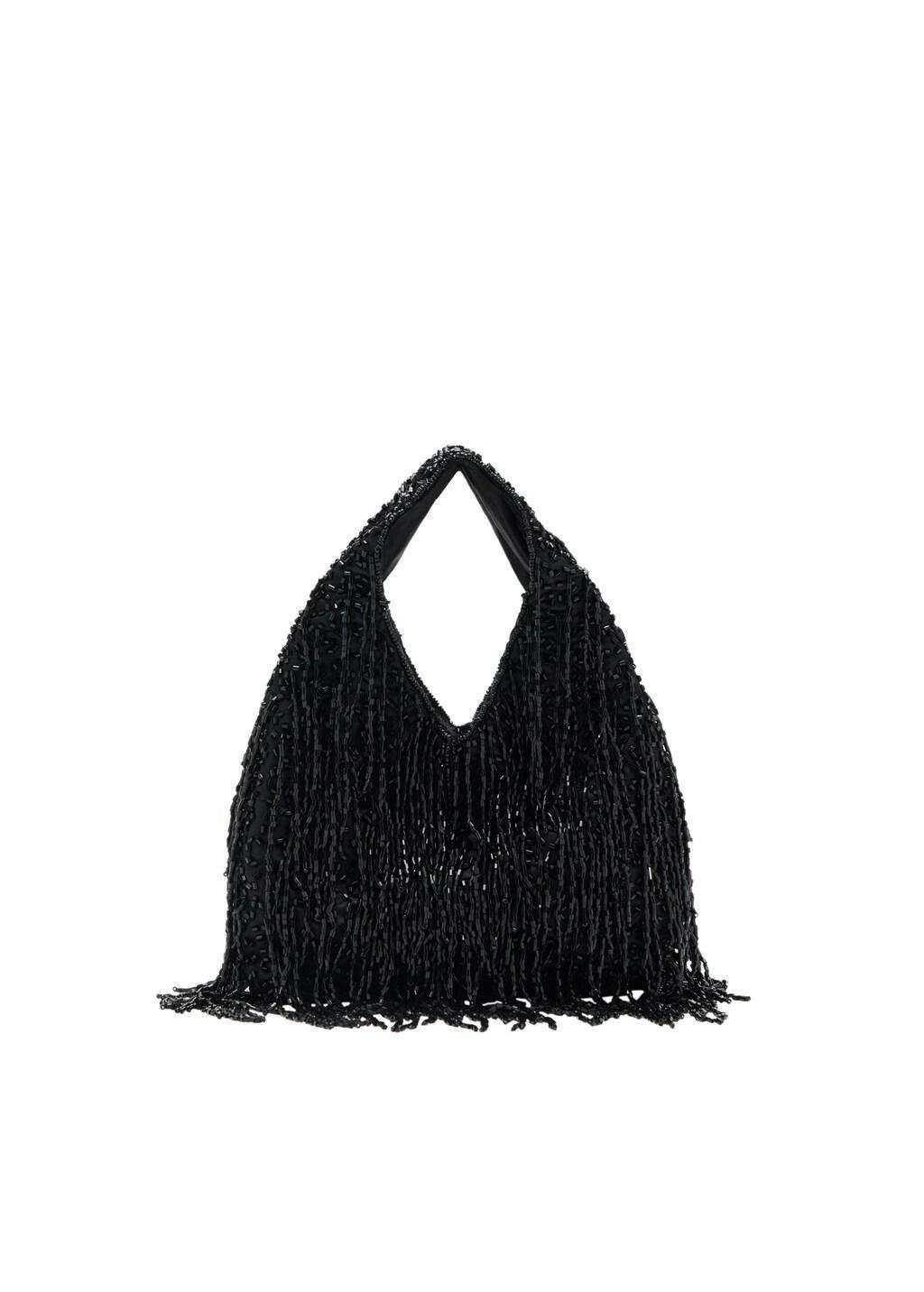 Black Fringed Handbag, Black, large image number 2
