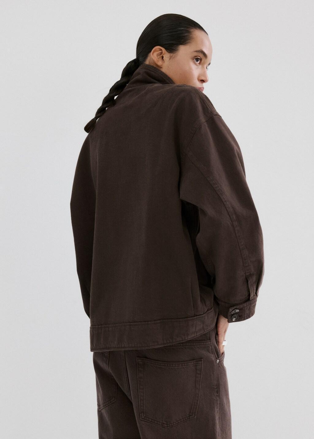 Brown Oversized Denim Parka With Pockets, Dark Brown, medium