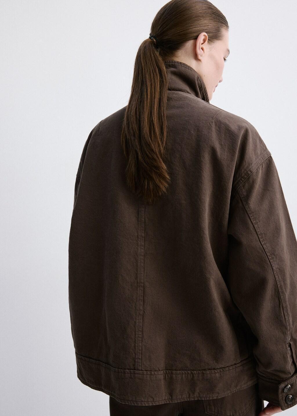 Brown Oversized Denim Parka With Pockets, Dark Brown, medium