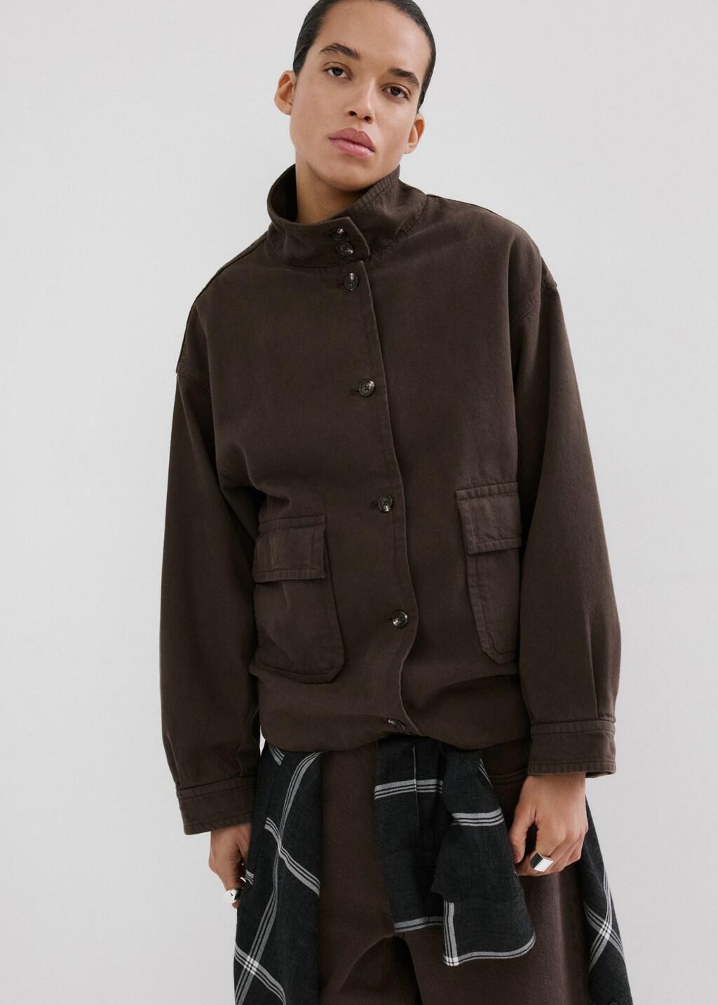 Brown Oversized Denim Parka With Pockets, Dark Brown, large image number 3