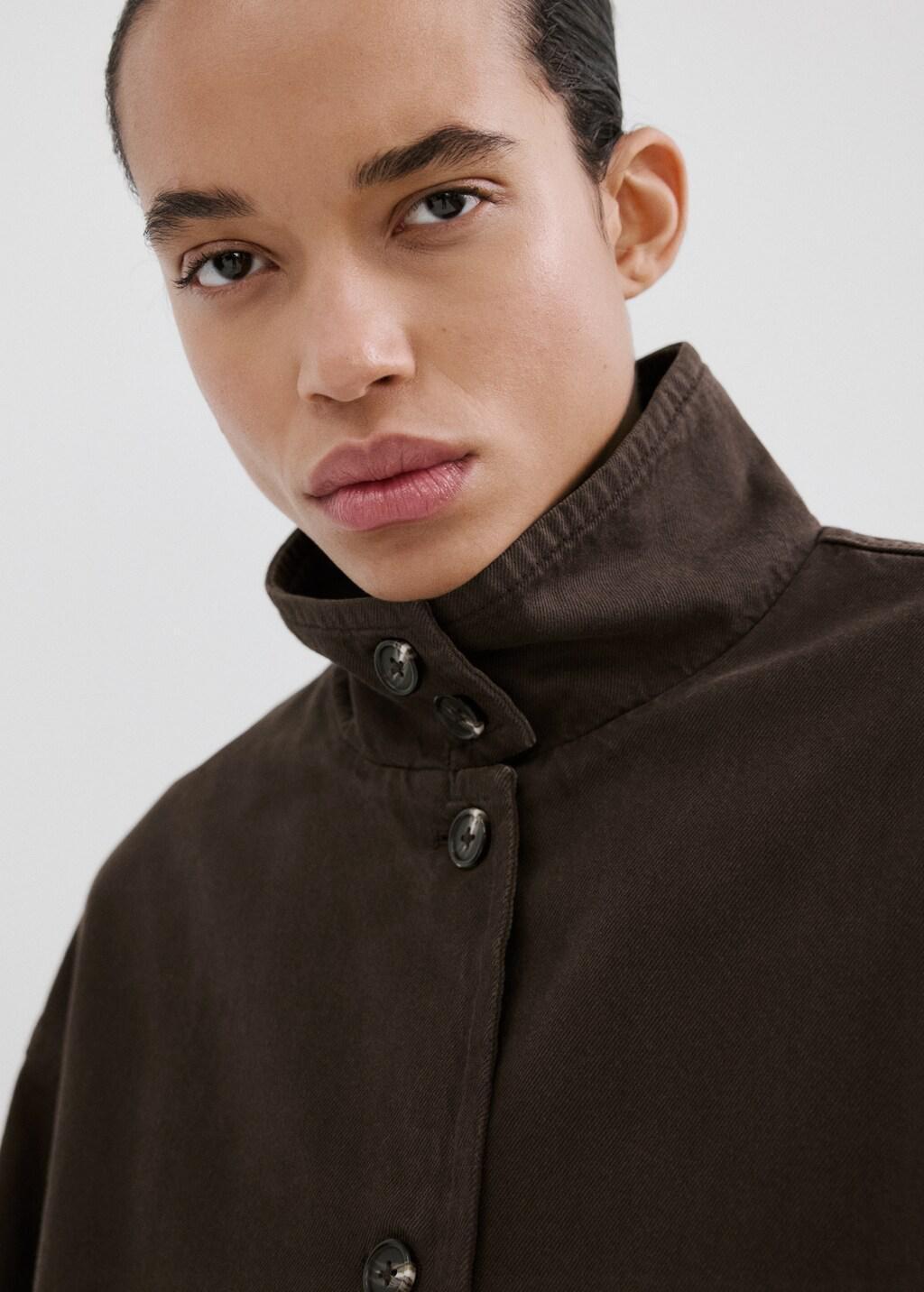 Brown Oversized Denim Parka With Pockets, Dark Brown, large image number 4