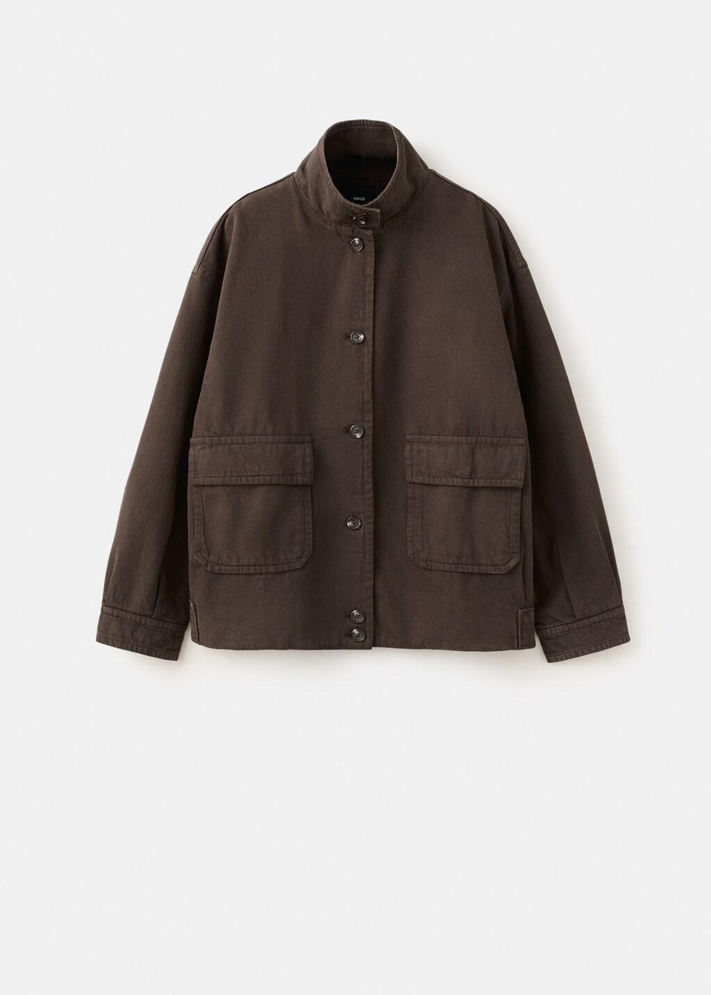 Brown Oversized Denim Parka With Pockets, Dark Brown, large image number 8