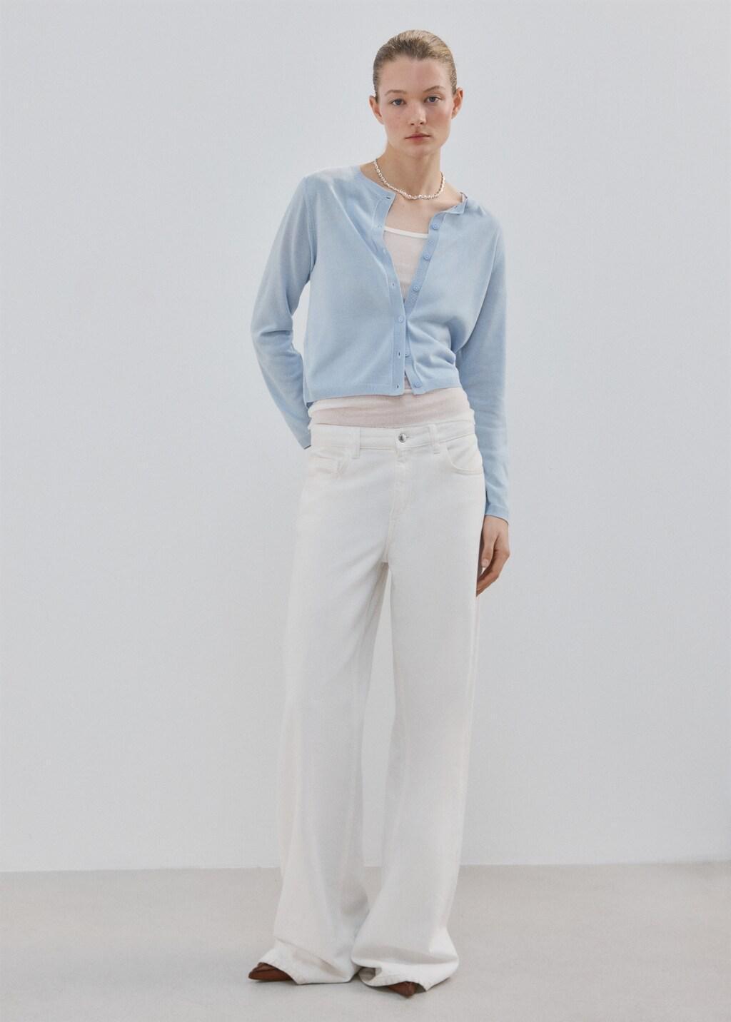 Blue Lt Pastel Fine-Knit Straight-Fit Cardigan, Light-Pastel Blue, large image number 0