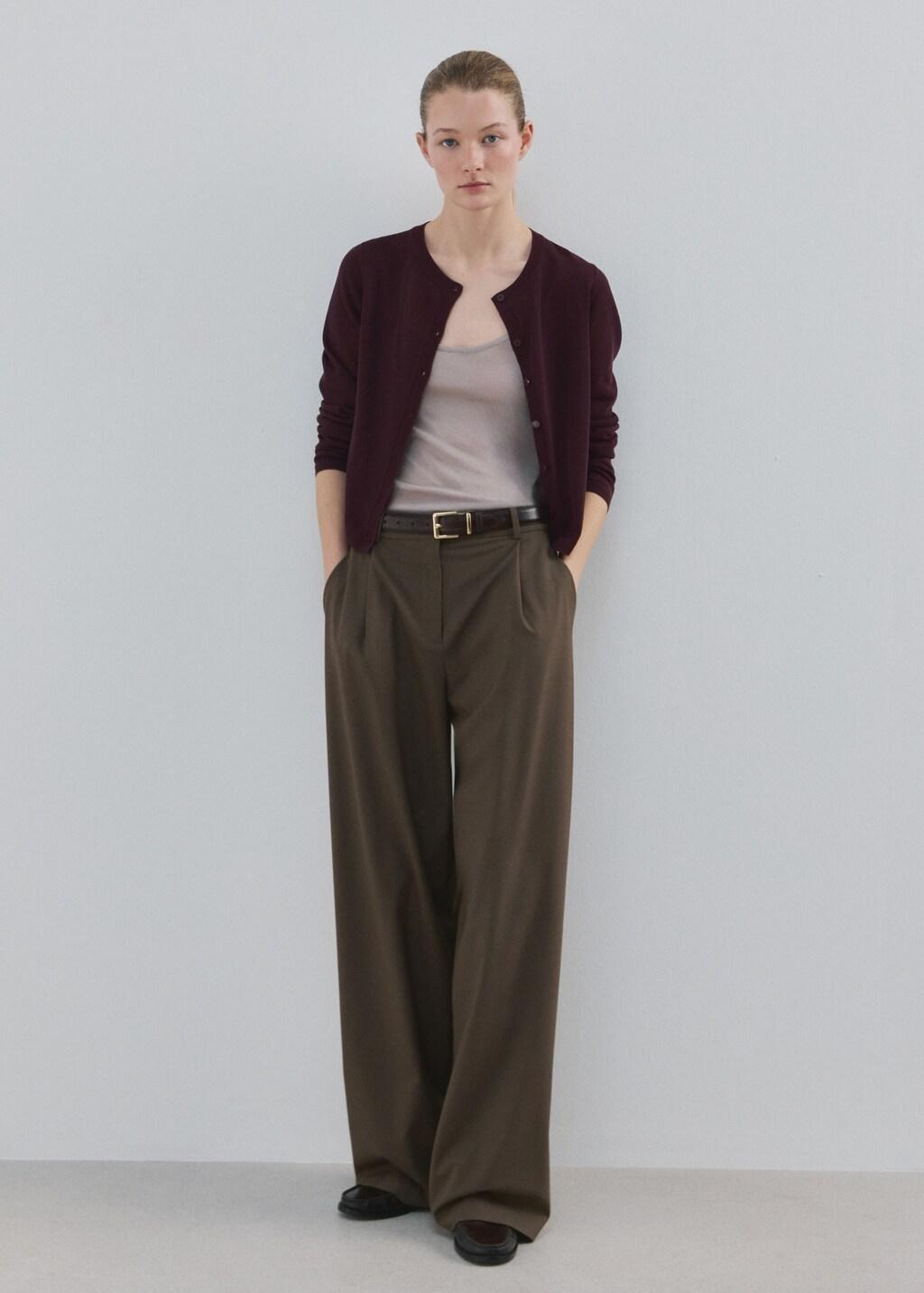 Red Fine-Knit Straight-Fit Cardigan, Dark Red, large image number 0