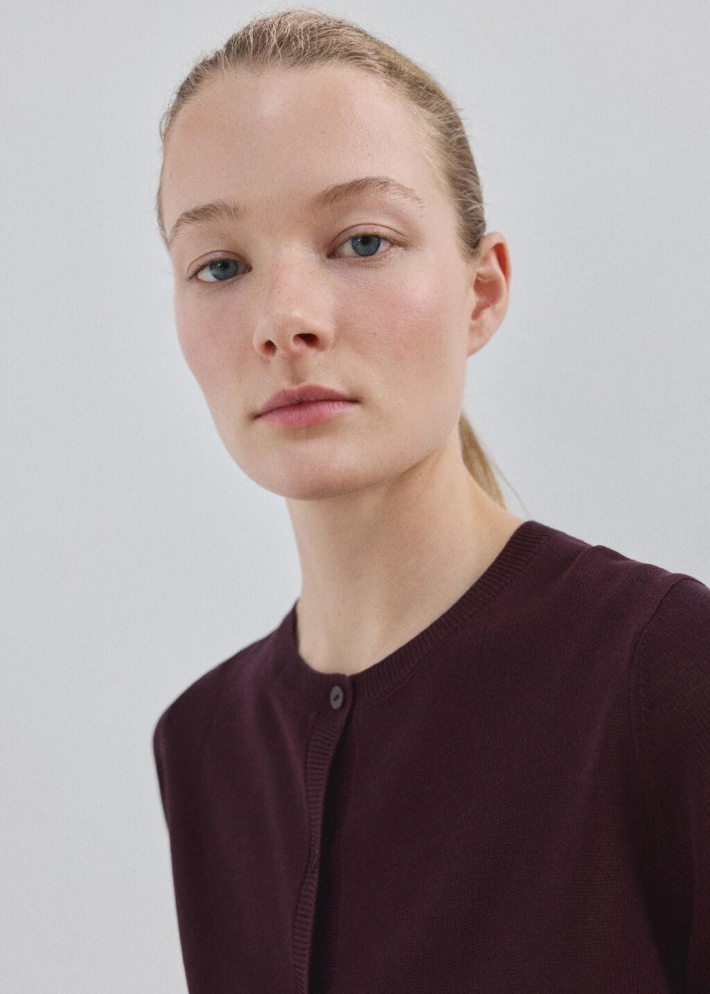 Red Fine-Knit Straight-Fit Cardigan, Dark Red, large image number 3