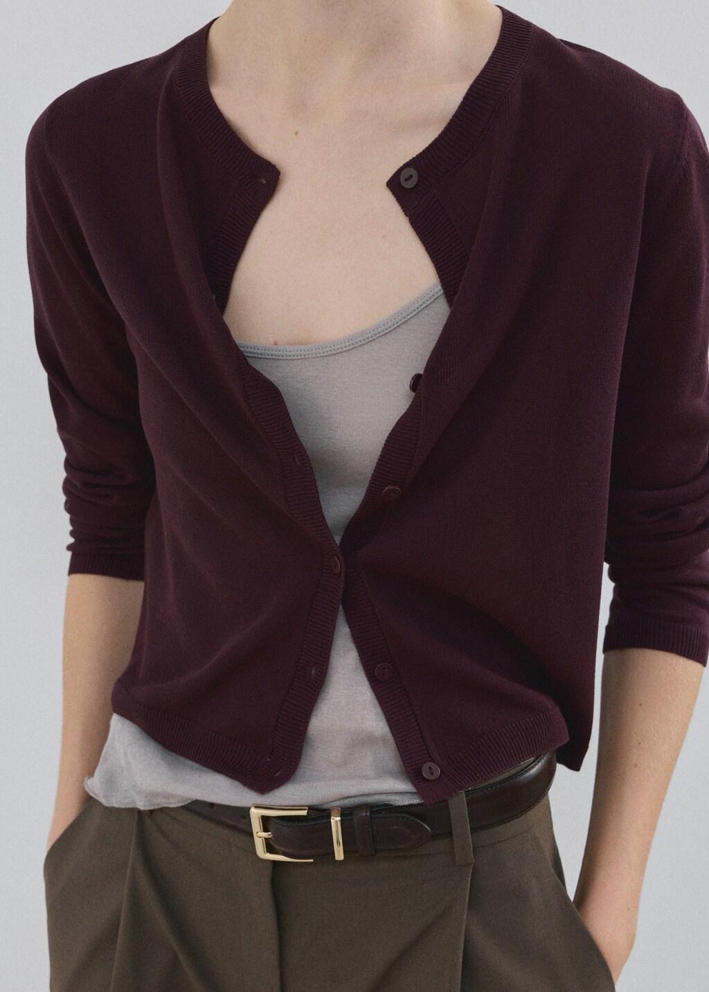Red Fine-Knit Straight-Fit Cardigan, Dark Red, large image number 6