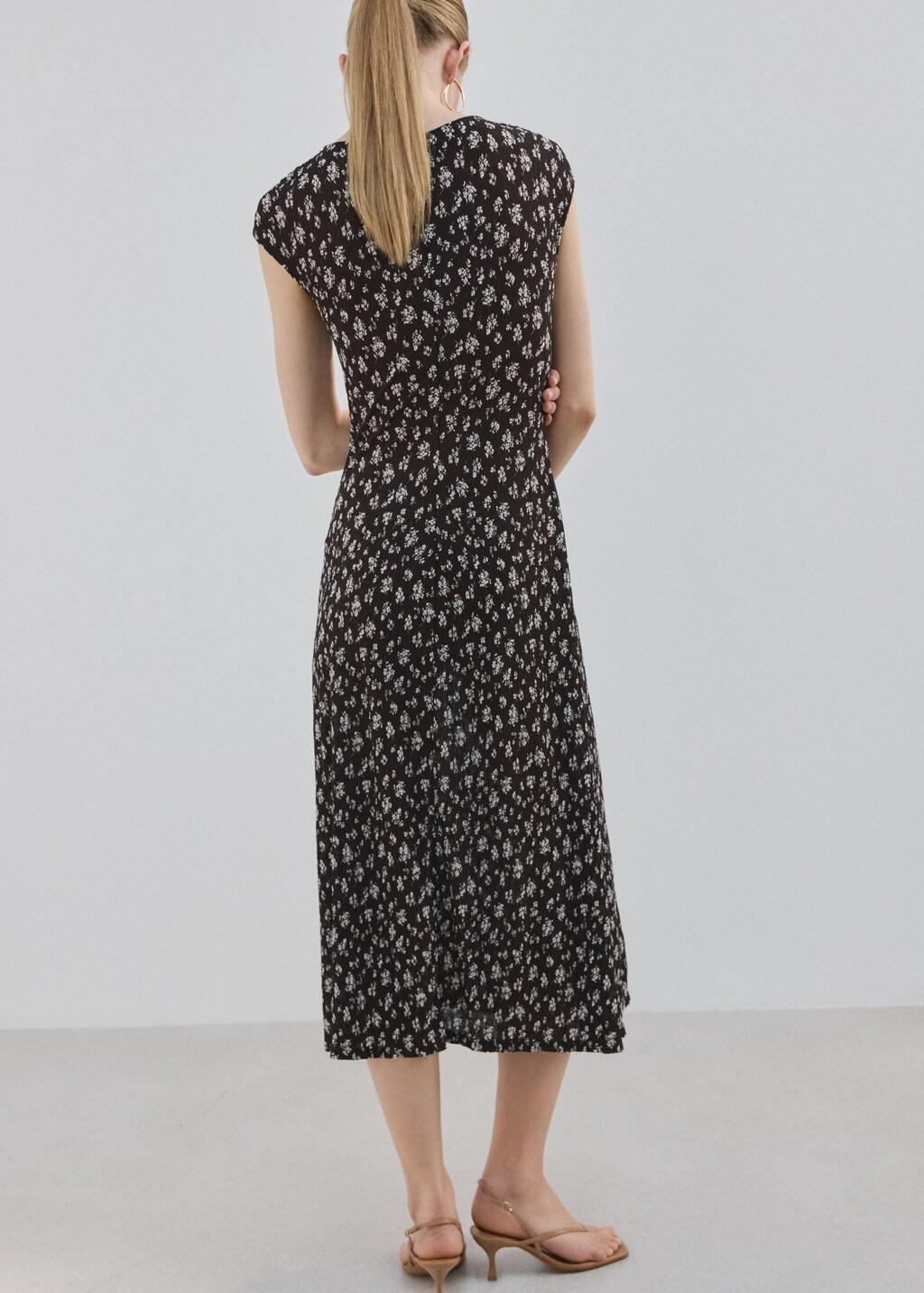 Brown Floral-Print Midi-Dress, Brown, medium