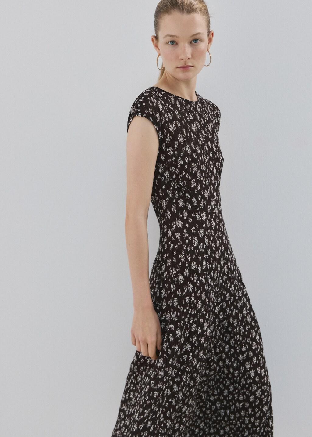 Brown Floral-Print Midi-Dress, Brown, large image number 3