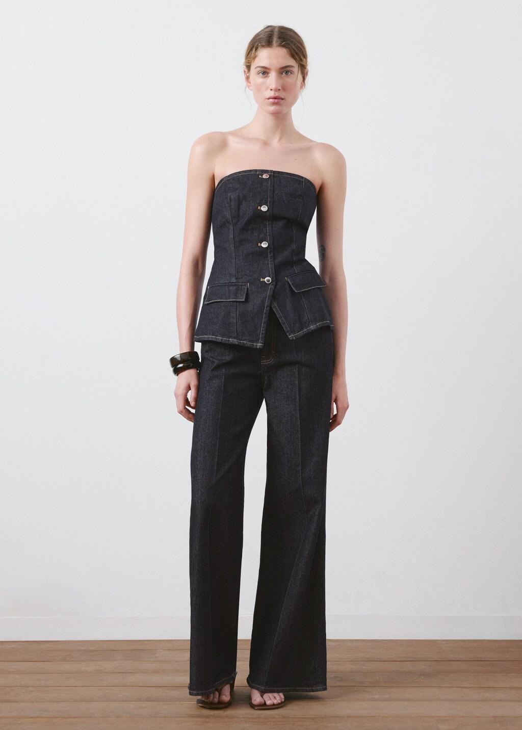 Blue Strapless Denim Top, Open Blue, medium