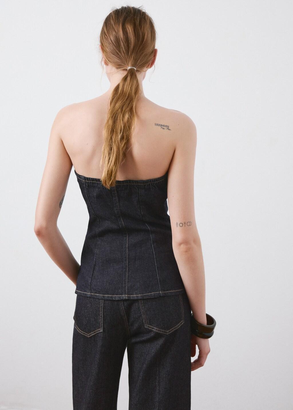 Blue Strapless Denim Top, Open Blue, medium