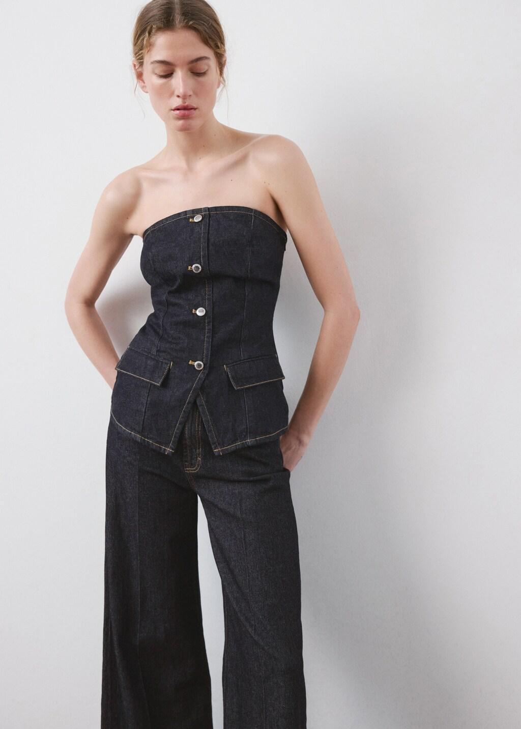 Blue Strapless Denim Top, Open Blue, large image number 3