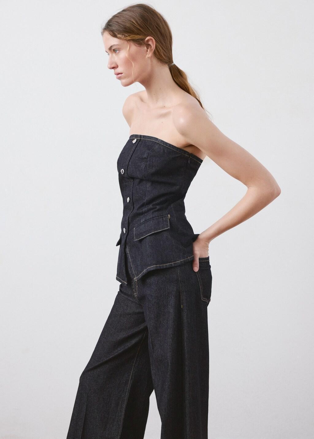 Blue Strapless Denim Top, Open Blue, large image number 4