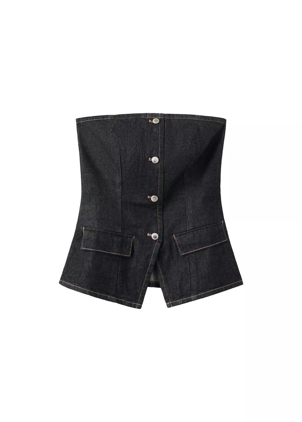 Blue Strapless Denim Top, Open Blue, large image number 7