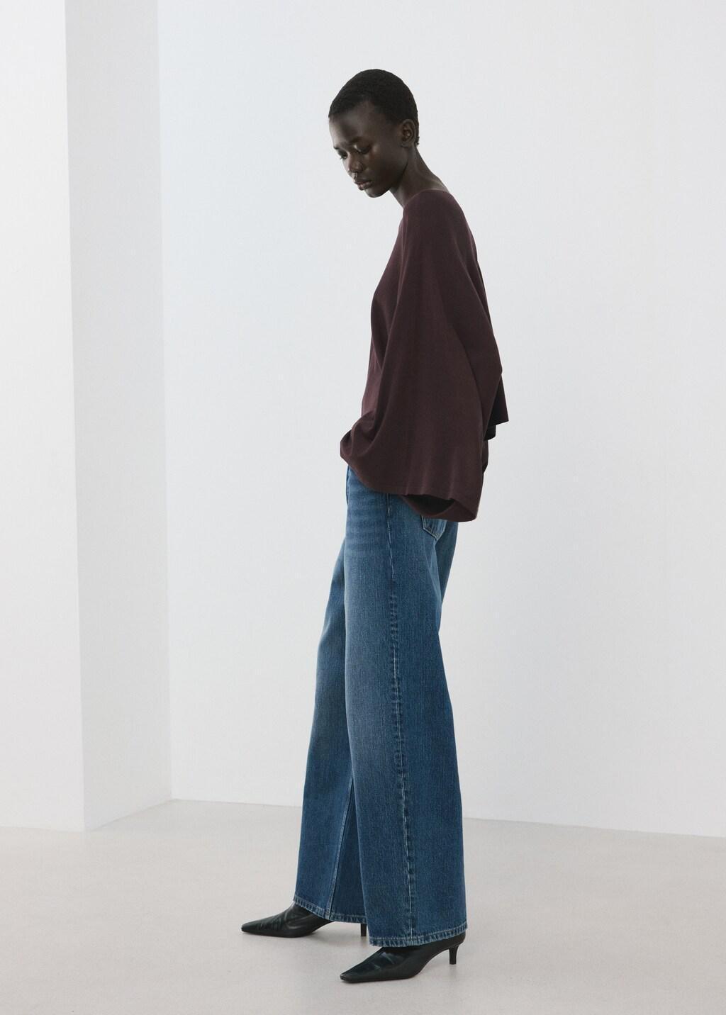 Red Asymmetrical Knitted Cape, Dark Red, medium