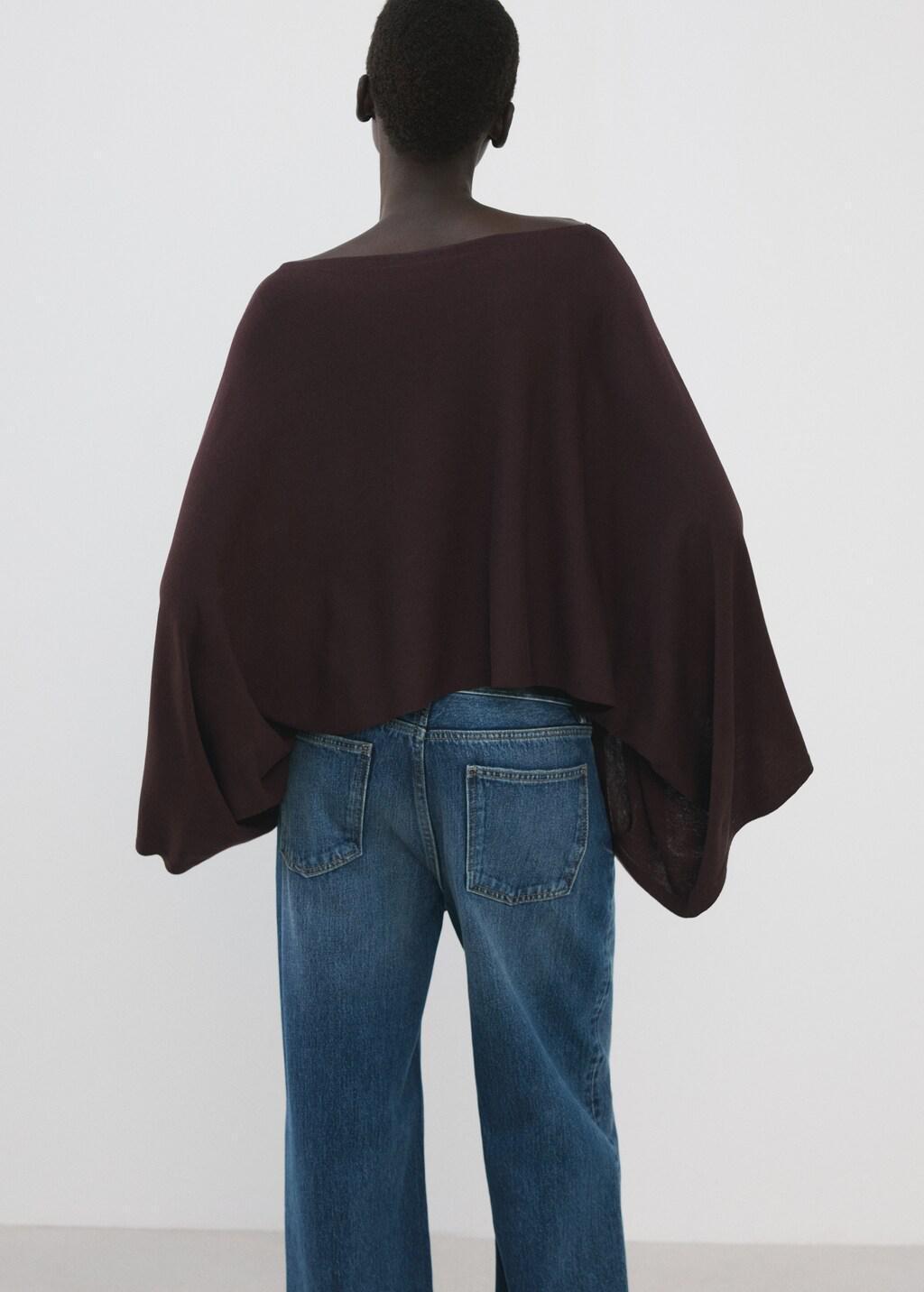 Red Asymmetrical Knitted Cape, Dark Red, medium