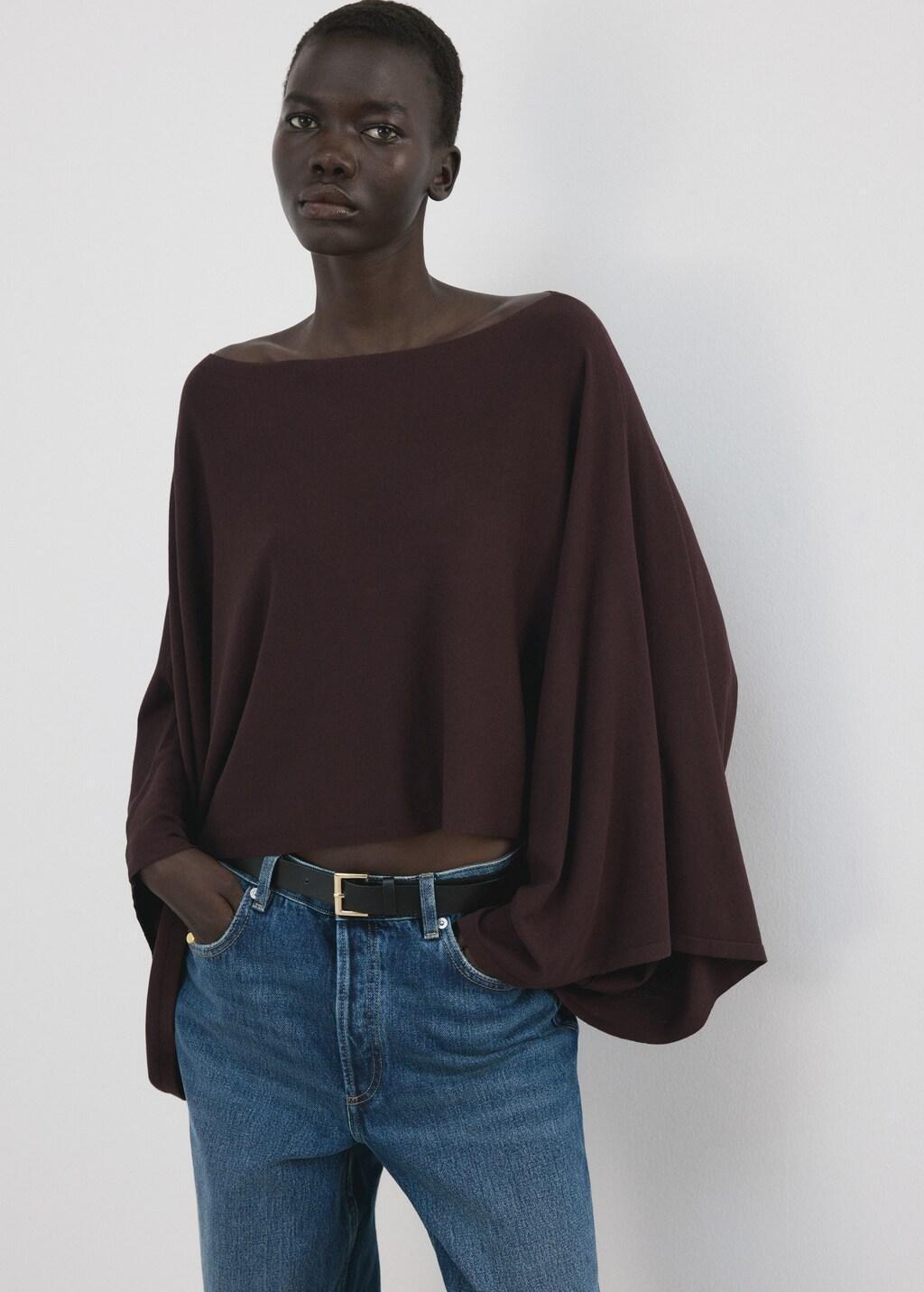 Red Asymmetrical Knitted Cape, Dark Red, large image number 3